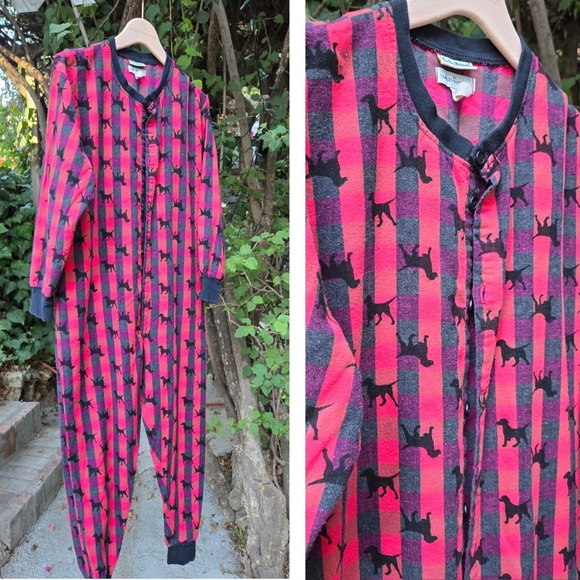 Vintage 90s onesie Pajama Holiday Cozy Dogs s m - Picture 4 of 10